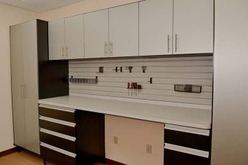 a custom made closet with lots of cabinets