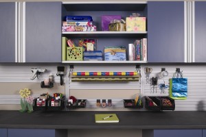 custom made shelves with lots of craft supplies