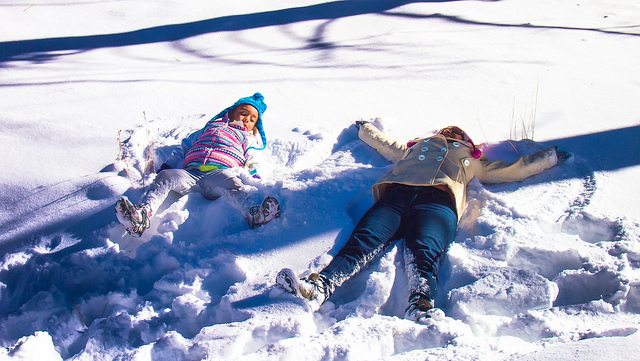 Mother and child in the snow