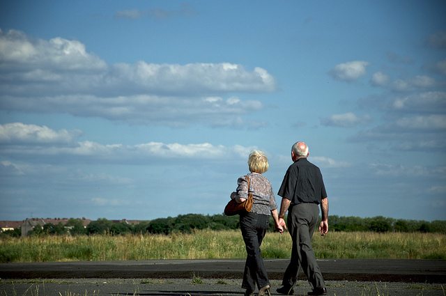 Older couple walking together