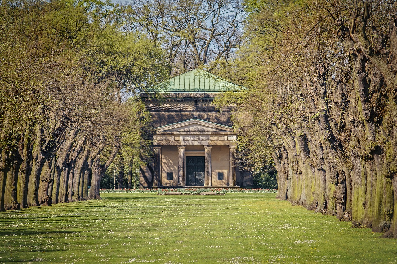 Private mausoleum surrounded by trees